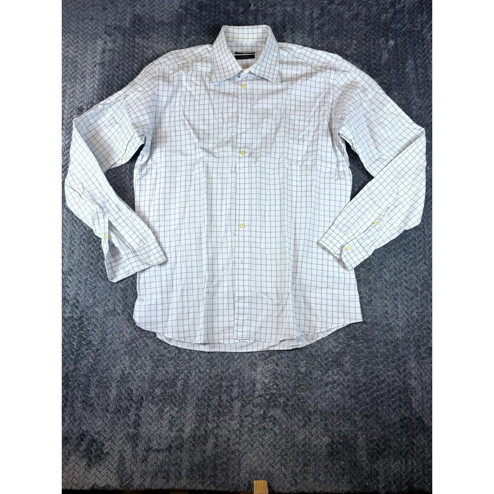 Zara Dress Shirt Men 16 White Check Cotton Classic Fit Formal Business Button Up